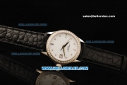 Patek Philippe Calatrava Swiss ETA 2836 Automatic Movement White Dial with Diamond Bezel and Black Leather Strap