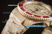 Rolex GMT Master II Swiss ETA 2836 Automatic Full Steel with Diamond Paved and Red and Blue Bezel