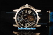 Roger Dubuis Excalibur Swiss Tourbillon Manual Winding Movement Steel Case with Black Dial and Black Rubber Strap