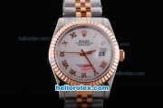 Rolex Datejust Oyster Perpetual Automatic Rose Gold Bezel with White Dial and Roman Marking-Small Calendar