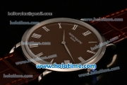 Patek Philippe Calatrava Miyota OS2035 Quartz Steel Case with Roman Numeral Markers and Brown Dial