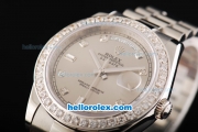 Rolex Day Date II Automatic Movement Full Steel with Diamond Bezel-Diamond Markers and Grey Dial