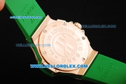 Hublot Big Bang Chronograph Swiss Quartz Movement Rose Gold Case with Green Diamond Bezel and Green Rubber Strap-Lady Model