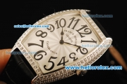 Franck Muller Casablanca Swiss ETA Quartz Movement Diamond Bezel with Black Arabic Numerals and Black Leather Strap