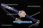 Cartier Ballon Bleu De Small Swiss Quartz Steel Case with Diamonds Bezel White Dial and Blue Leather Strap - Black Markers