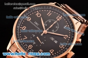 IWC Portuguese Chrono Japanese Miyota OS10 Quartz Rose Gold Case with Arabic Numeral Markers Black Dial and Rose Gold Strap