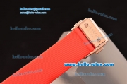 Hublot Big Bang Chronograph Miyota OS20 Quartz Rose Gold Case With Red Diamond Bezel White Dial and Orange Rubber Strap