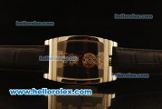 Corum Bridge Automatic Rose Gold Case with Blcak Skeleton Dial and Black Leather Strap