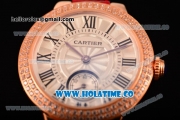 Cartier Ballon Bleu De Small Swiss Quartz Rose Gold Case with Diamonds Bezel White Dial and Red Leather Strap - Black Markers