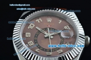 Rolex Sky-Dweller Asia 2813 Automatic Stainless Steel Case with Brown Leather Strap and Brown Dial