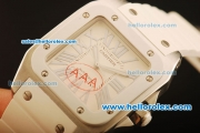 Cartier Santos 100 Swiss ETA 2671 Automatic Steel Case with Beige Dial and White Rubber Strap