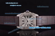 Cartier santos 100 Asia 2813 Automatic with Diamond Bezel and White Dial--Dark Red Leather Strap