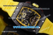 Richard Mille RM011-FM Asia ST25 Automatic PVD Case with Skeleton Dial Arabic Numeral Markers and Yellow Rubber Strap Yellow Inner Bezel