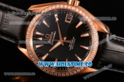 Omega Aqua Terra 150 M Co-Axial Clone Omega 8501 Automatic Rose Gold Case with Black Dial and Stick Markers - Diamonds Bezel (EF)
