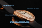 Cartier Baignoire Swiss Quartz Movement Rose Gold Case with Diamond Bezel and Black Leather Strap