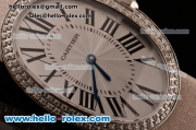 Cartier Baignoire Swiss Quartz Steel Case with Diamond Bezel and White Leather Strap White Dial