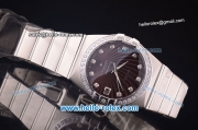 Omega Constellation Co-Axial Swiss ETA 2824 Automatic Full Steel with Diamond Bezel and Brown Stripy Dial-Diamond Markers