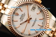 Rolex Datejust Automatic Movement ETA Coating Case with White Dial and Stick Markers-Two Tone Strap