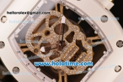 Richard Mille RM 52-01 Miyota 6T51 Automatic Yellow Gold Case with Diamonds Skull Dial and White Rubber Bracelet