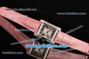 Cariter Tank Anglaise Swiss Quartz Stainless Steel Case with Pink Leather Strap Diamond Bezel and White Dial