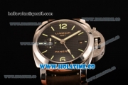 Panerai Luminor 1950 3 Days GMT Clone P.9000 Automatic Steel Case with Black Dial and Brown Leather Strap - Green Markers (KW)