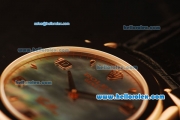 Rolex Cellini Swiss Quartz Rose Gold Case with Green MOP Dial and Black Leather Strap-Numeral Markers