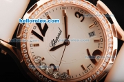 Chopard Happy Sport Quartz Movement Rose Gold Case with Diamond Bezel and White Rubber Strap-Lady Model