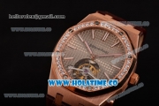 Audemars Piguet Royal Oak 41MM Swiss Tourbillon Manual Winding Rose Gold Case with Grey Dial Diamonds Bezel and Stick Markers (FT)