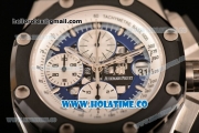 Audemars Piguet Rubens Barrichello Swiss Valjoux 7750 Automatic Steel Case with Blue Skeleton Dial PVD Bezel and Blue Leather Strap - 1:1 Original (JF)