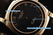 Rolex Cellini Swiss Quartz Steel Case with Dark Blue Dial and Black Leather Strap-Roman Markers