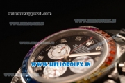 Rolex Cosmograph Daytona Rainbow Diamond Chrono Swiss Valjoux 7750 Automatic Steel Case Black Dial With Diamonds Markers Steel Bracelet