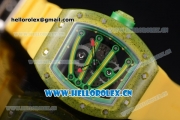 Richard Mille RM 59-01 Miyota 9015 Automatic Carbon Nanotubes Case with Skeleton Dial Green Inner Bezel and Yellow Rubber Strap