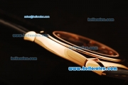 Rolex Cellini Swiss Quartz Rose Gold Case with Black Dial and Black Leather Strap-Diamond Markers