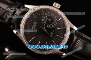 Rolex Cellini Date Asia Automatic Steel Case with Black Dial Stick Markers and Black Leather Strap - Diamonds Bezel (BP)