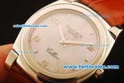 Rolex Cellini Swiss Quartz Steel Case with Pink MOP Dial and Brown Leather Strap