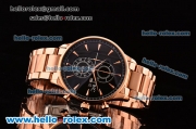 IWC Portuguese Chrono Japanese Miyota OS10 Quartz Rose Gold Case with Stick Markers Black Dial and Rose Gold Strap