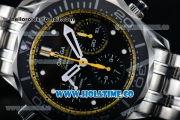 Omega Seamaster Diver 300M Co-Axial Chrono Swiss Valjoux 7753 Automatic Steel Case with Black Dial White Markers and Yellow Inner Bezel - 1:1 Original