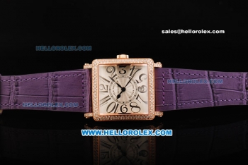 Franck Muller Master Square Swiss ETA 2824 Automatic Movement Rose Gold Case with Diamond Bezel and Purple Leather Strap