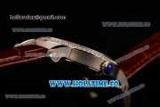 Cartier Rotonde De Miyota Quartz Steel Case with White Dial Diamonds Bezel and Black Roman Numeral Markers