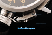 U-BOAT Italo Fontana Swiss Valjoux 7750 Chronograph Movement Silver Case with Black Dial and Yellow Numeral Marker-Black Leather Strap