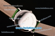 Cartier D'Art Swiss Quartz Steel Case with Roman Numeral Markers Green Leather Bracelet and Green/White Dial