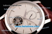 Vacheron Constantin Patrimony Asia 2813 Automatic Steel Case with Brown Leather Strap White Dial and Stick Markers