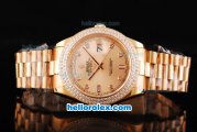 Rolex Day Date II Automatic Movement Full Rose Gold with Double Row Diamond Bezel-Diamond Markers and Rose Gold Dial