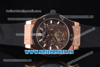 Hublot Classic Fusion Tourbillon Swiss Tourbillon Manual Winding Rose Gold Case with Skeleton Dial Black Rubber Strap and Stick Markers (GF)