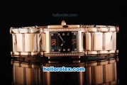 Patek Philippe Quartz Movement Full Diamond Bezel with Black Dial and Full Rose Gold--Lady size