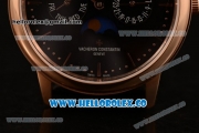 Vacheron Constantin Patrimony Perpetual Calendar Clone Original Automatic Rose Gold Case with Black Dial and Black Leather Strap - (AAAF)