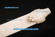 Hublot MDM Chronograph Swiss ETA Quartz Steel Case with Diamond Bezel and White MOP Dial-White Rubber Strap