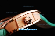 Richard Mille RM007 Rose Gold Case with Black/Diamond Dial-Diamond Hour Markers and Diamond Bezel-Green Leather Strap