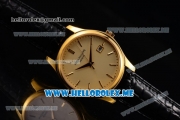 Patek Philippe Calatrava Miyota Quartz Yellow Gold Case with Yellow Gold Dial and Black Leather Strap Stick Markers