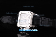 Cartier Santos 100 Swiss Valjoux 7750 Automatic Movement Silver Case with White Dial and Black Leather Strap